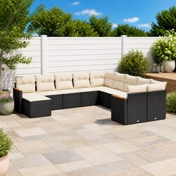 Garden Sofa Set 11 Piece Outdoor Patio Furniture Modular Rattan Black Cushions