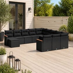 Garden Sofa Set 12 Piece Outdoor Furniture Patio Black Poly Rattan Modular