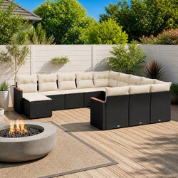 Garden Sofa Set 12 Piece Outdoor Furniture Black Patio Seating with Cushions