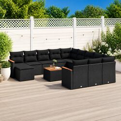 Garden Sofa Set 13 Piece Outdoor Furniture Black Poly Rattan Patio Lounge Chair