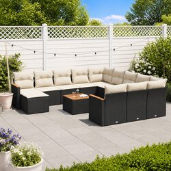Garden Sofa Set 13 Piece Outdoor Furniture Black Poly Rattan Patio Seating