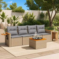 Outdoor Garden Sofa Set 5 Piece Patio Furniture Beige Poly Rattan with Cushions