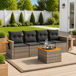 Garden Sofa Set 5 Piece Grey Outdoor Furniture with Cushions Patio Sectional