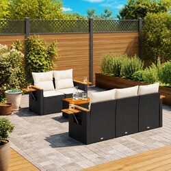Garden Sofa Set 6 Piece Outdoor Furniture Black Poly Rattan Modular Patio