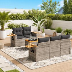 6 Piece Garden Sofa Set Outdoor Patio Furniture with Cushions Grey Rattan