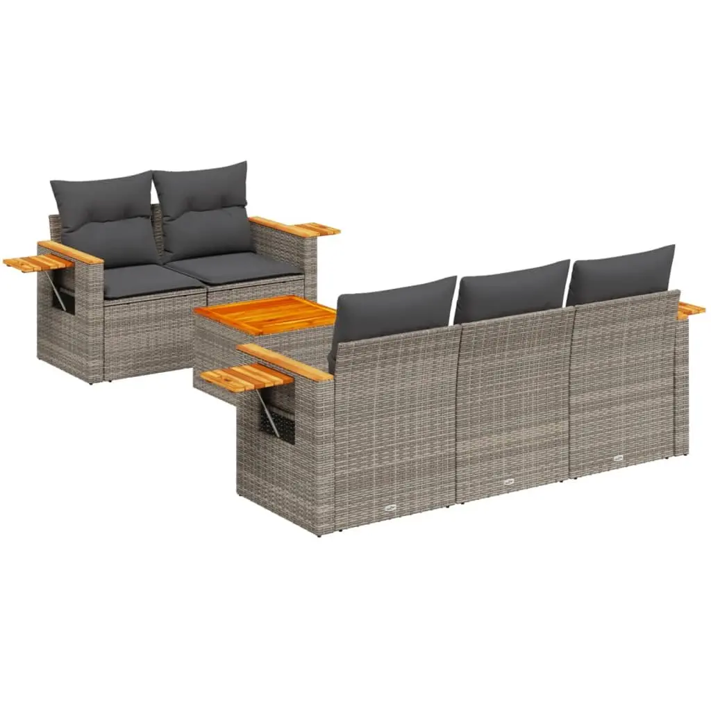 6 Piece Garden Sofa Set Outdoor Patio Furniture with Cushions Grey Rattan