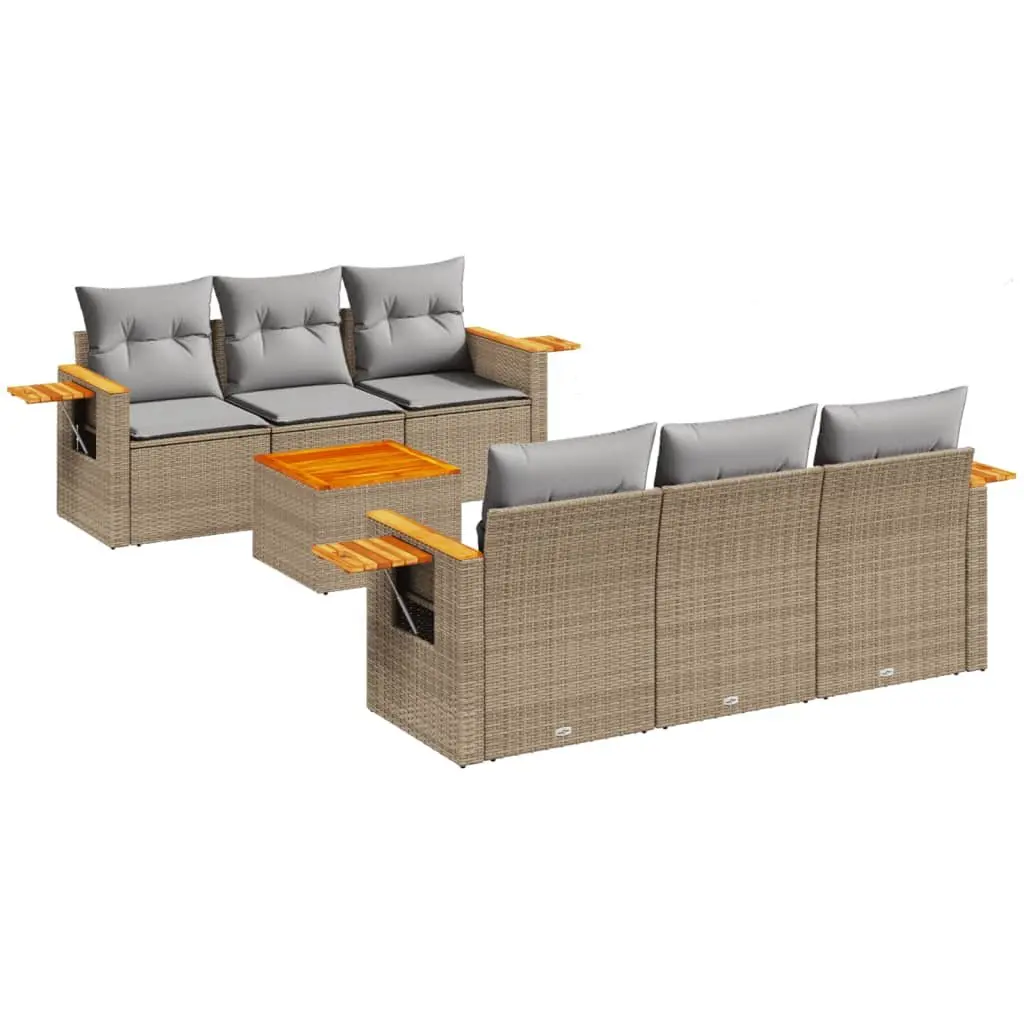 7 Piece Garden Sofa Set Outdoor Furniture Cushioned Modular Beige PE Rattan
