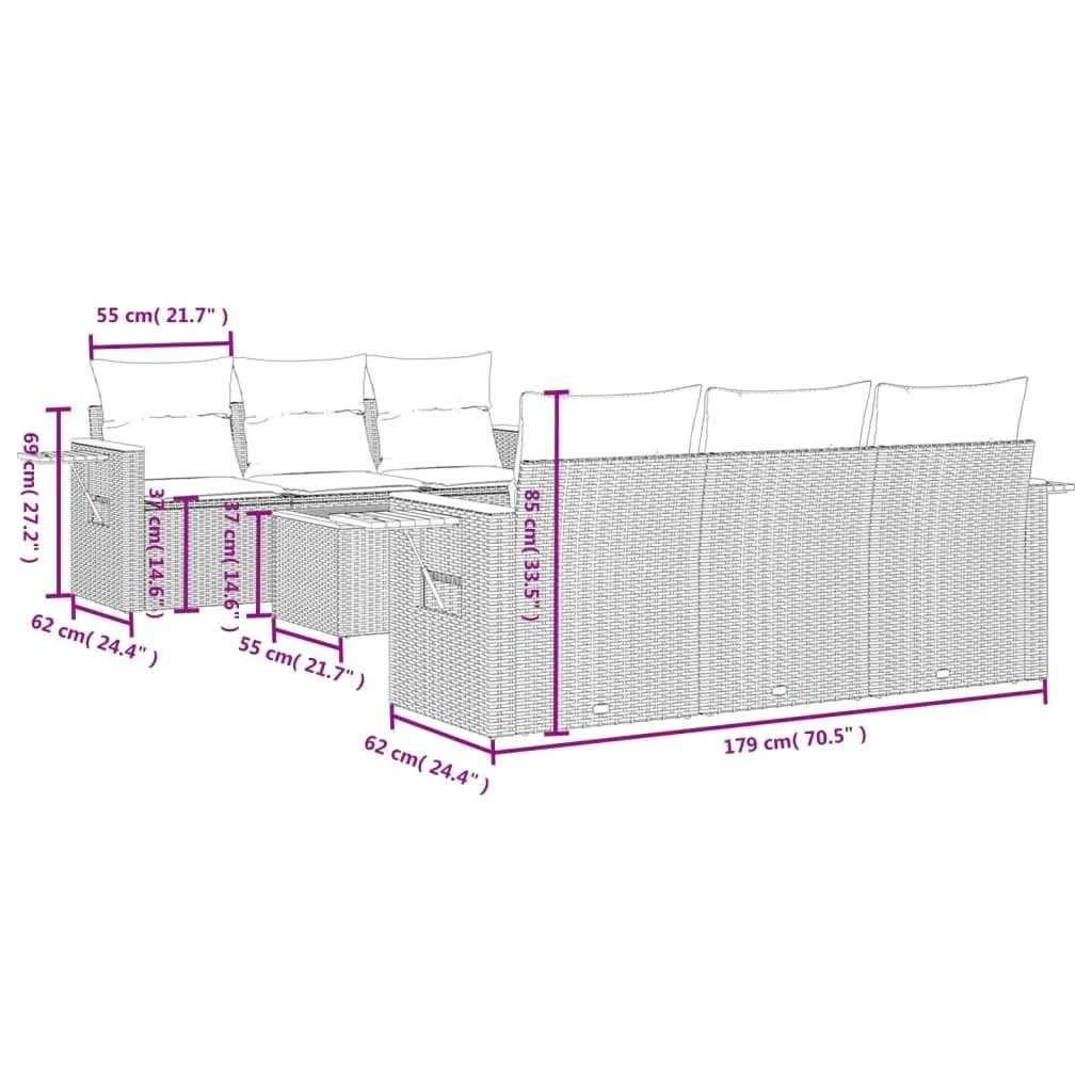 7 Piece Garden Sofa Set Outdoor Furniture Cushioned Modular Beige PE Rattan