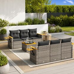 Garden Sofa Set 7 Piece Outdoor Furniture Grey Poly Rattan Patio Lounge Seating