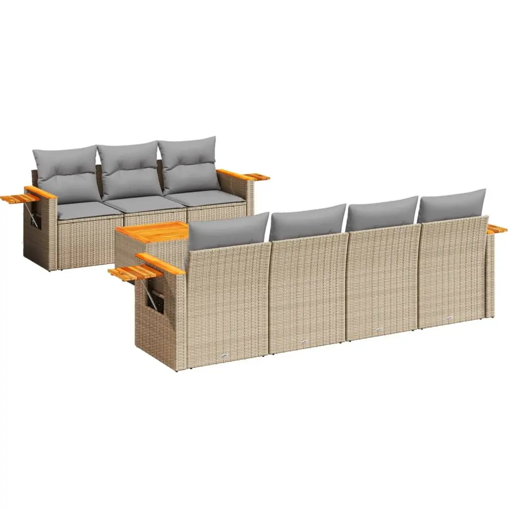 Garden Sofa Set 8 Piece Outdoor Furniture Beige Poly Rattan Patio Sectional
