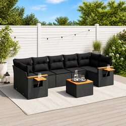 Garden Sofa Set 8 Piece Outdoor Furniture Black Poly Rattan Patio Lounge Modular