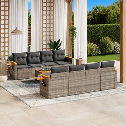 Garden Sofa Set 9 Piece Outdoor Furniture with Cushions Grey Poly Rattan Patio