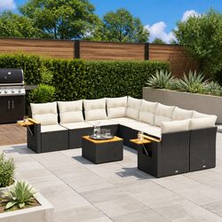 Garden Sofa Set 9 Piece Outdoor Furniture Black Poly Rattan Modular Patio