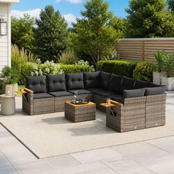 Garden Sofa Set 9 Piece Outdoor Furniture Patio Lounge Grey Poly Rattan Modular