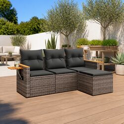 Garden Sofa Set 4 Piece Outdoor Furniture Grey Poly Rattan with Cushions Patio