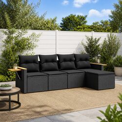 5 Piece Garden Sofa Set with Cushions Black Outdoor Patio Furniture Modular