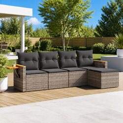 Garden Sofa Set 5 Piece Outdoor Patio Furniture Grey Poly Rattan with Cushions
