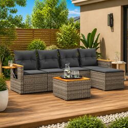 Garden Sofa Set 6 Piece Outdoor Patio Furniture Grey Poly Rattan Modular