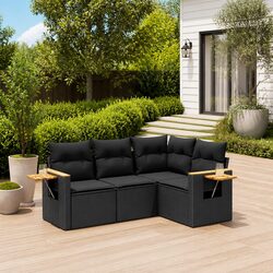 Garden Sofa Set 4 Piece Outdoor Furniture Patio Conversation Black Poly Rattan