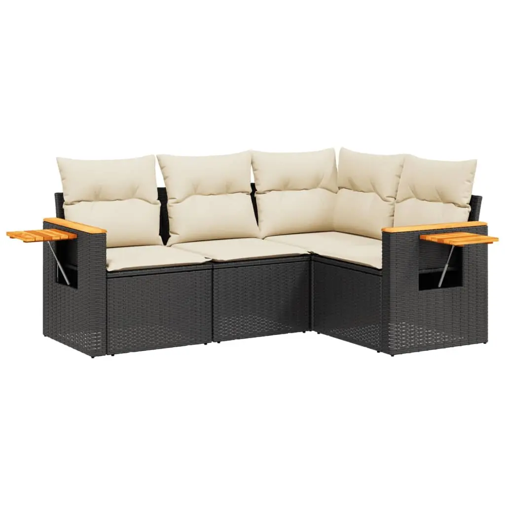 4 Piece Garden Sofa Set with Cushions Black Poly Rattan Outdoor Furniture Patio