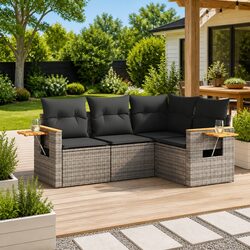 Garden Sofa Set 4 Piece Outdoor Furniture with Cushions Grey Poly Rattan Patio