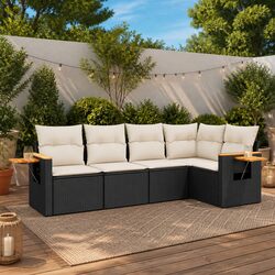 5 Piece Garden Sofa Set Outdoor Furniture Black Poly Rattan with Cushions Patio