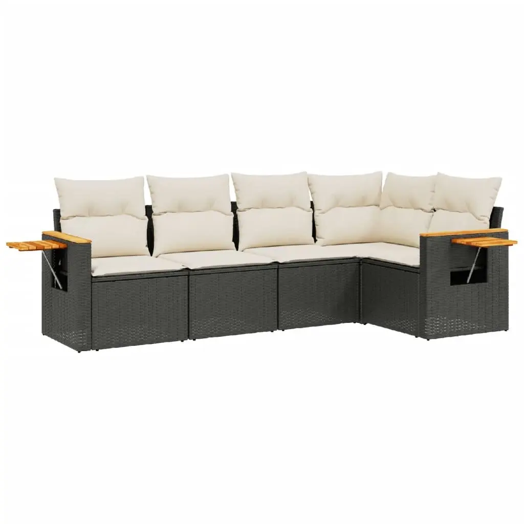 5 Piece Garden Sofa Set Outdoor Furniture Black Poly Rattan with Cushions Patio