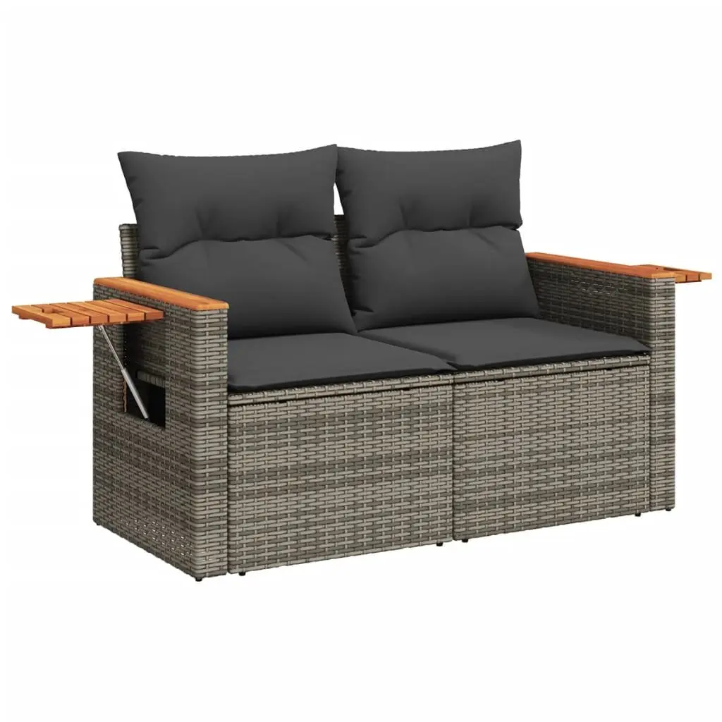 5 Piece Outdoor Garden Sofa Set Grey Poly Rattan Furniture Patio Lounge Cushions