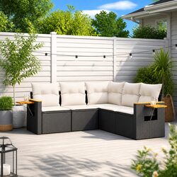 5 Piece Garden Sofa Set Outdoor Patio Furniture with Cushions Black Poly Rattan