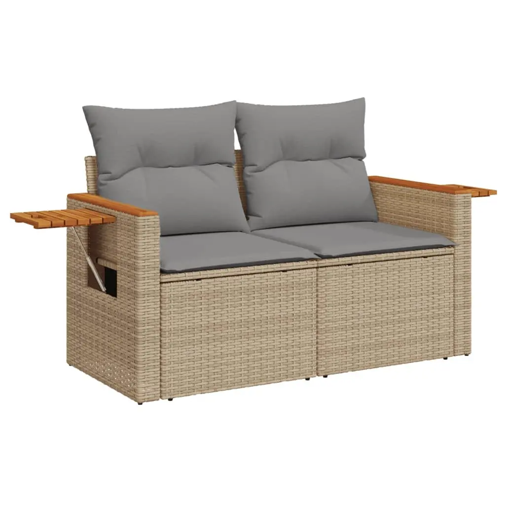 5 Piece Garden Sofa Set Outdoor Patio Furniture Beige Poly Rattan with Cushions