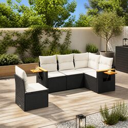 Outdoor Garden Sofa Set 5 Piece Black Poly Rattan Patio Furniture with Cushions
