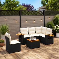 Garden Sofa Set 6 Piece Outdoor Furniture Black Poly Rattan Patio Lounge with