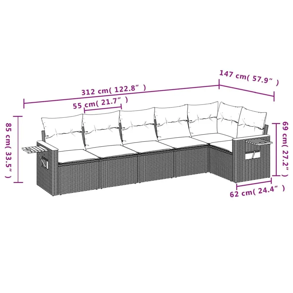 6 Piece Outdoor Garden Sofa Set with Cushions Black Poly Rattan Furniture Patio