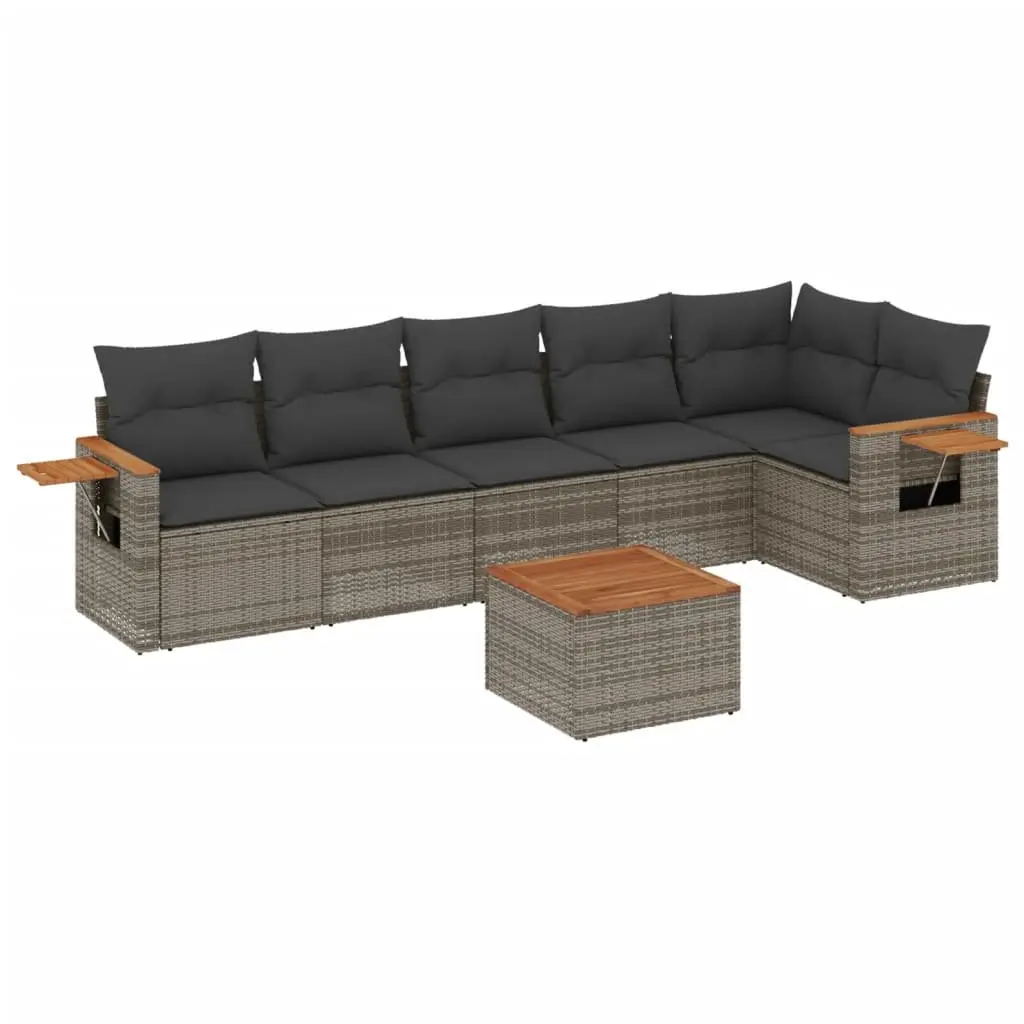 7 Piece Garden Sofa Set Outdoor Furniture with Cushions Grey Poly Rattan Patio