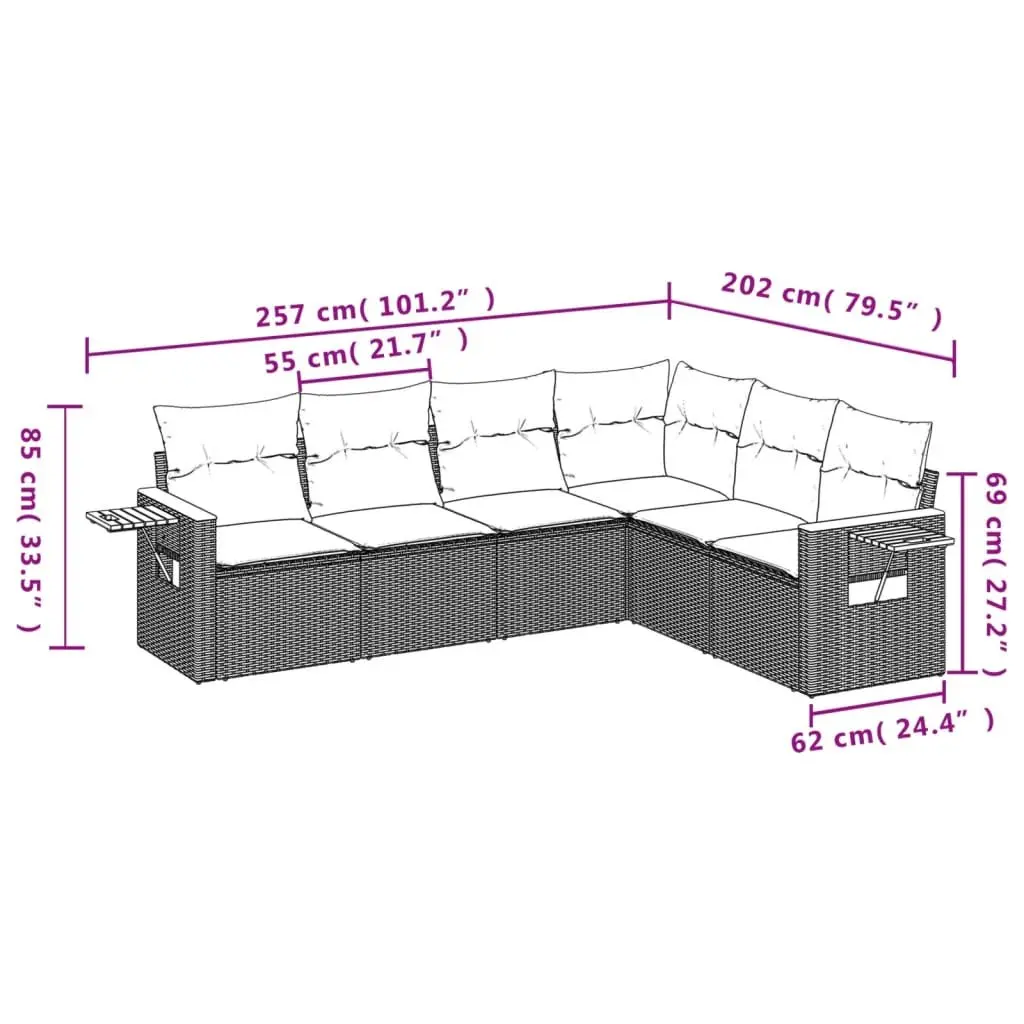 6 Piece Garden Sofa Set with Cushions Black Outdoor Patio Furniture Modular