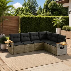 Garden Sofa Set 6 Piece Outdoor Furniture Patio Grey Poly Rattan Modular Lounge