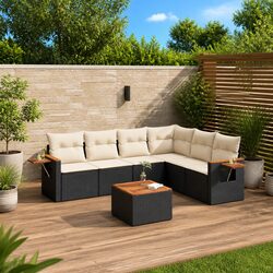 7 Piece Garden Sofa Set Outdoor Patio Furniture Black Poly Rattan with Cushions