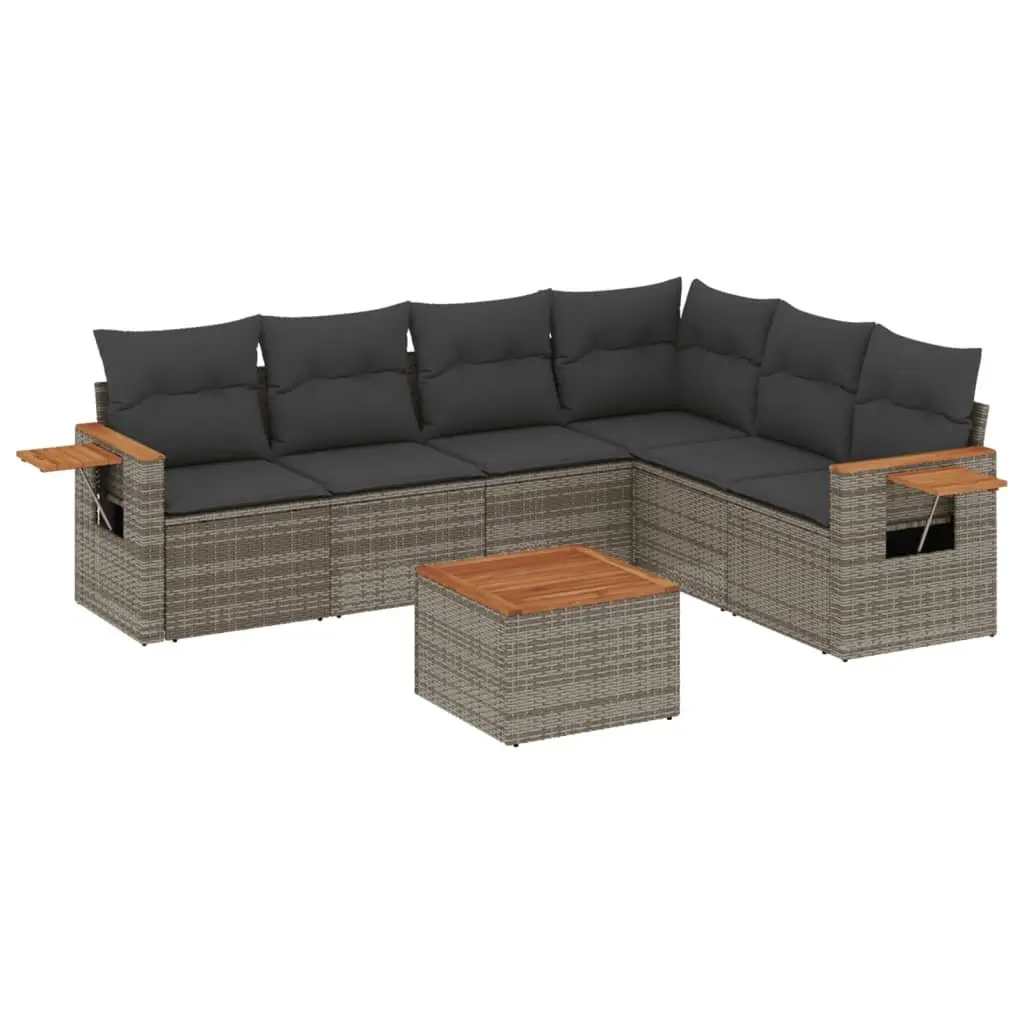 7 Piece Garden Sofa Set Outdoor Patio Furniture with Cushions Grey Poly Rattan