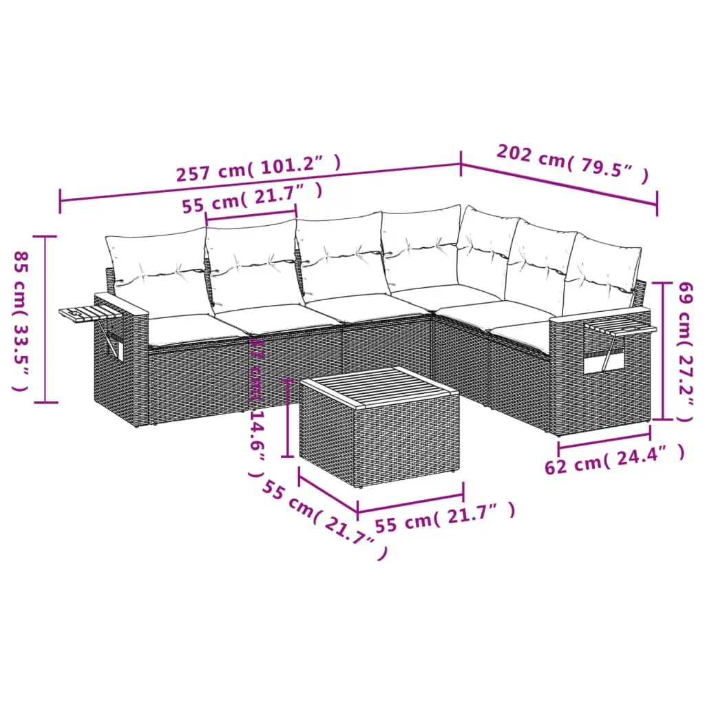7 Piece Garden Sofa Set Outdoor Patio Furniture with Cushions Grey Poly Rattan