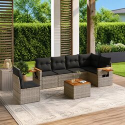 7 Piece Garden Sofa Set with Cushions Grey Outdoor Patio Furniture Modular