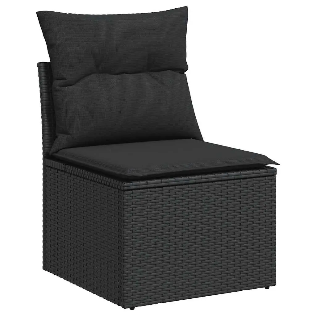 7 Piece Garden Sofa Set Black Poly Rattan Outdoor Furniture Patio Cushions