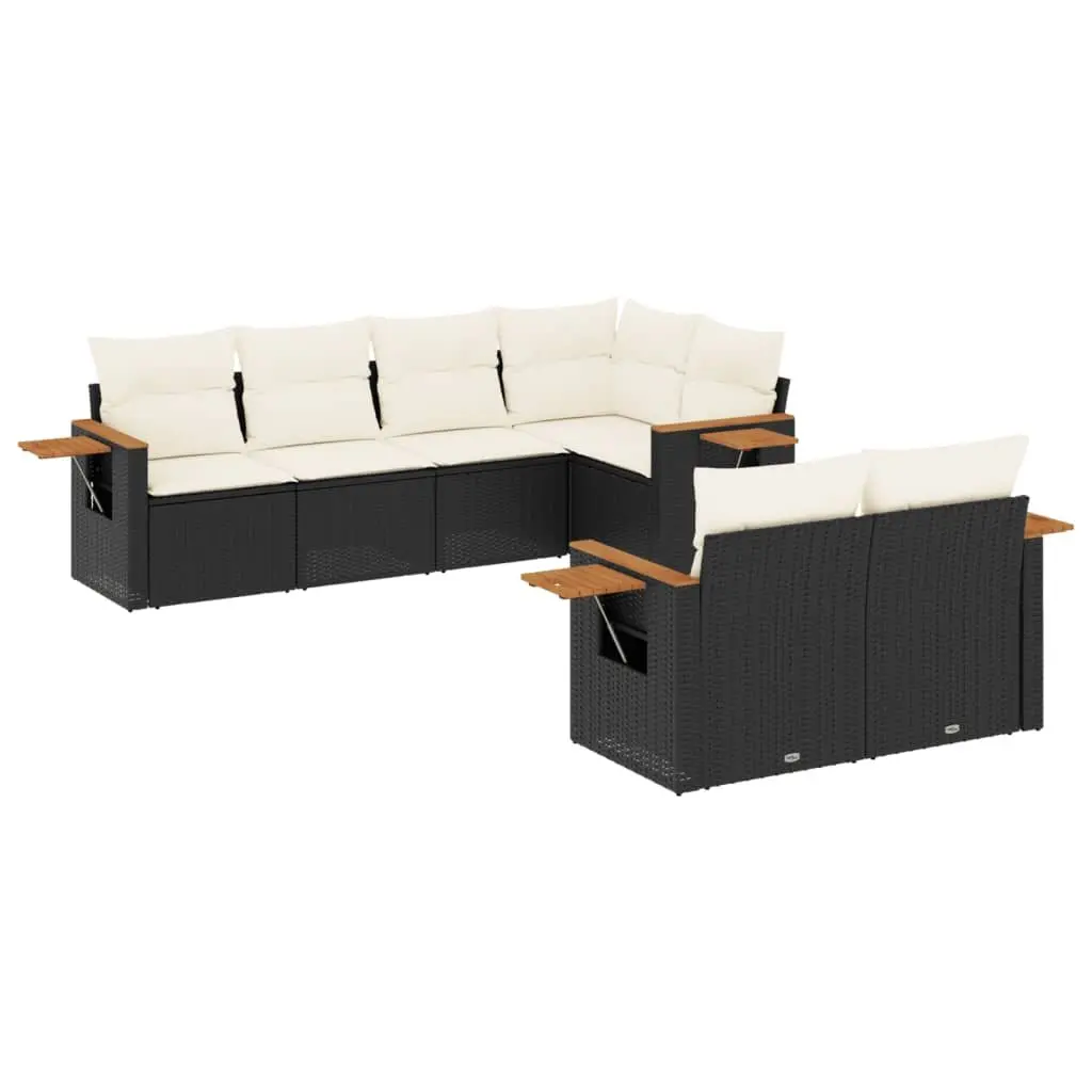 Garden Sofa Set 7 Piece Outdoor Furniture Black PE Rattan with Cushions