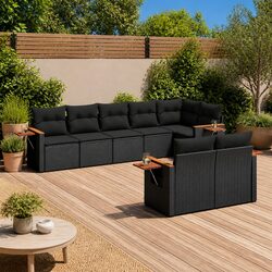 Garden Sofa Set 8 Piece Outdoor Furniture Black Poly Rattan Modular Patio
