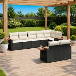 Garden Sofa Set 8 Piece Outdoor Furniture Patio Black Poly Rattan Modular
