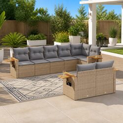 Garden Sofa Set 8 Piece Outdoor Furniture Beige Poly Rattan Modular Patio Lounge