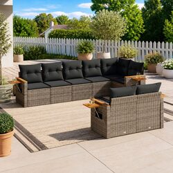 Garden Sofa Set 8 Piece Outdoor Furniture Grey Poly Rattan Modular Patio