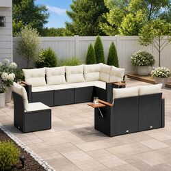 Garden Sofa Set 8 Piece Outdoor Furniture Black Poly Rattan Modular Patio