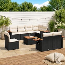Garden Sofa Set 9 Piece Outdoor Furniture Black Poly Rattan Patio Lounge with