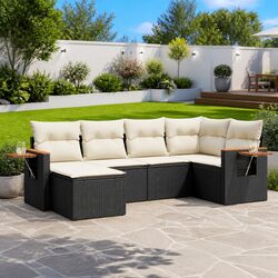 6 Piece Outdoor Garden Sofa Set Black Poly Rattan Furniture with Cushions