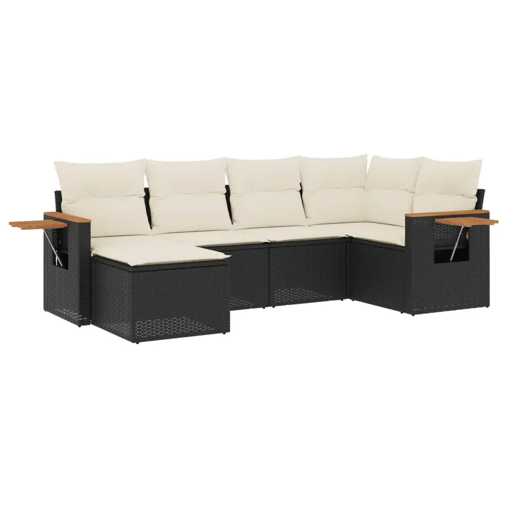 6 Piece Outdoor Garden Sofa Set Black Poly Rattan Furniture with Cushions